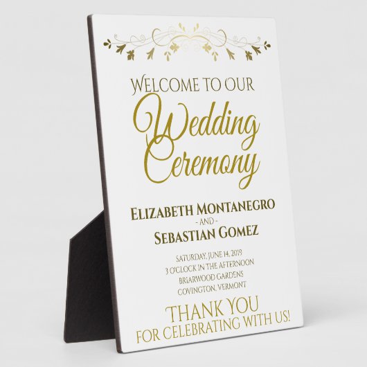 Gold Elegant Wedding Welcome Plaque Fotoplaat (Zijkant)