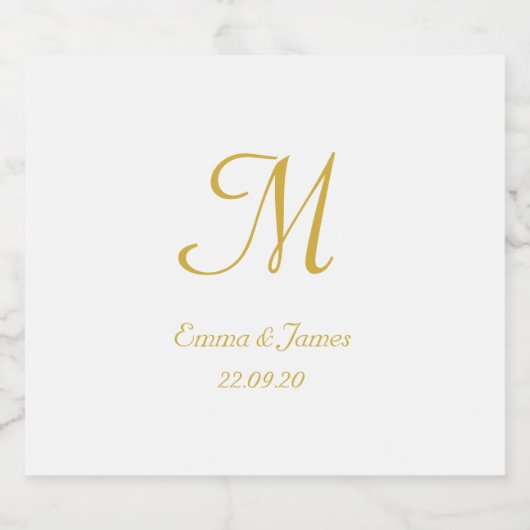 Gold Elegant White Script Monogram Weddenschap Likeurfles Etiket (Enkel label)