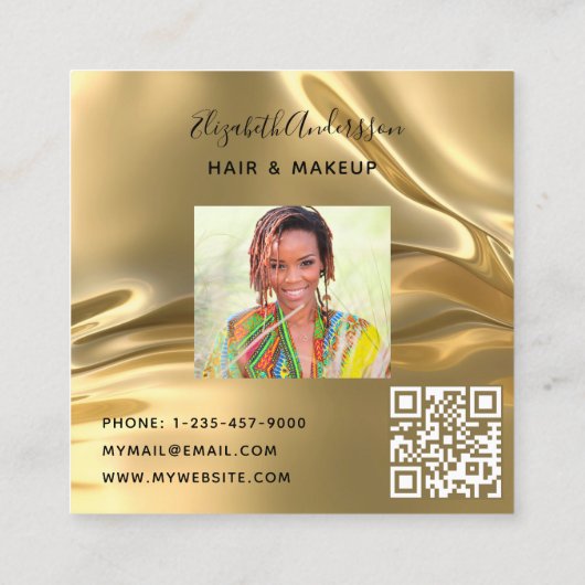 Gold-elektronische profielfoto qr-code vierkante visitekaartje (Achterkant)