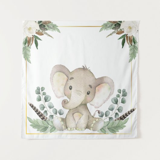 Gold Elephant Baby shower Backdrop Wandkleed (Voorkant)