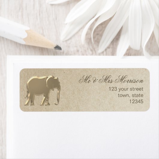 Gold Elephant Craft Paper Weduwingadres Etiket (Insitu)