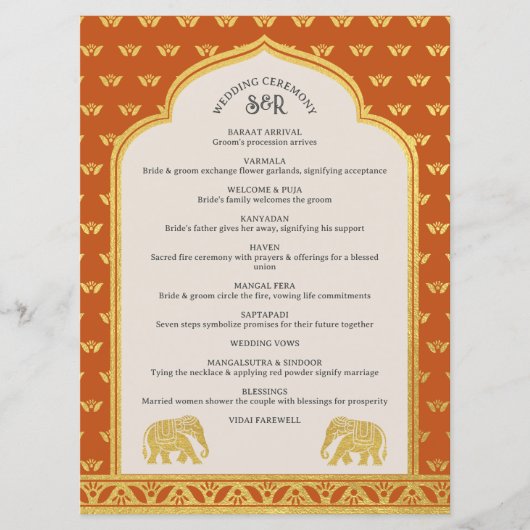 Gold Elephant Indian & Hindu Wedding Program Card Programmakaart (Voorkant)