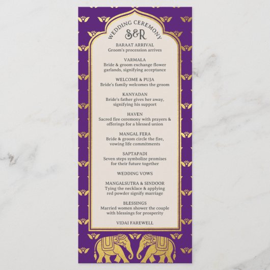 Gold Elephant Indian & Hindu Wedding Program Kaart (Voorkant)