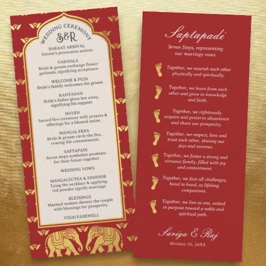 Gold Elephant Indian & Hindu Wedding Program Kaart