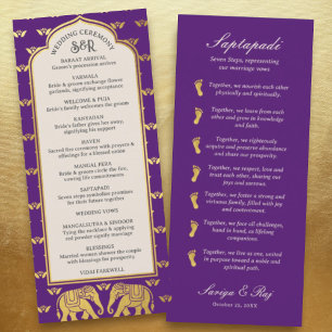 Gold Elephant Indian & Hindu Wedding Program Kaart