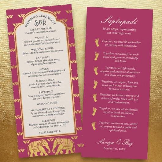 Gold Elephant Indian & Hindu Wedding Program Kaart