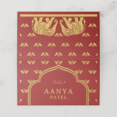 Gold Elephant & Lotus Flower Wedding Escort Naam Plaatskaartje (Buitenkant ongevouwen)