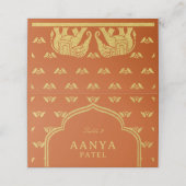 Gold Elephant & Lotus Flower Wedding Escort Naam Plaatskaartje (Buitenkant ongevouwen)