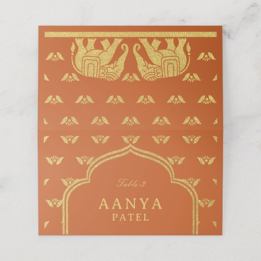 Gold Elephant & Lotus Flower Wedding Escort Naam Plaatskaartje (Buitenkant ongevouwen)