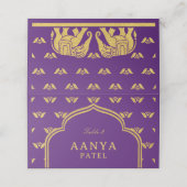 Gold Elephant & Lotus Flower Wedding Escort Naam Plaatskaartje (Buitenkant ongevouwen)