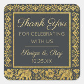 Gold Elephant & Lotus Wedding Retour Gift Favoriet Vierkante Sticker (Voorkant)