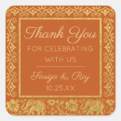 Gold Elephant & Lotus Wedding Retour Gift Favoriet Vierkante Sticker (Voorkant)