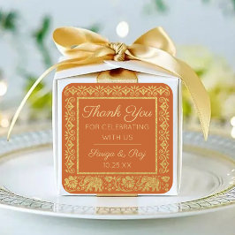 Gold Elephant & Lotus Wedding Retour Gift Favoriet Vierkante Sticker