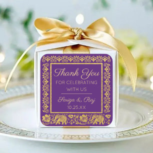 Gold Elephant & Lotus Wedding Retour Gift Favoriet Vierkante Sticker