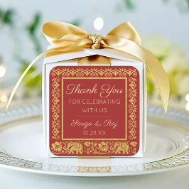 Gold Elephant & Lotus Wedding Retour Gift Favoriet Vierkante Sticker