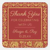 Gold Elephant & Lotus Wedding Retour Gift Favoriet Vierkante Sticker (Voorkant)