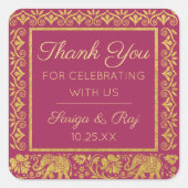 Gold Elephant & Lotus Wedding Retour Gift Favoriet Vierkante Sticker (Voorkant)