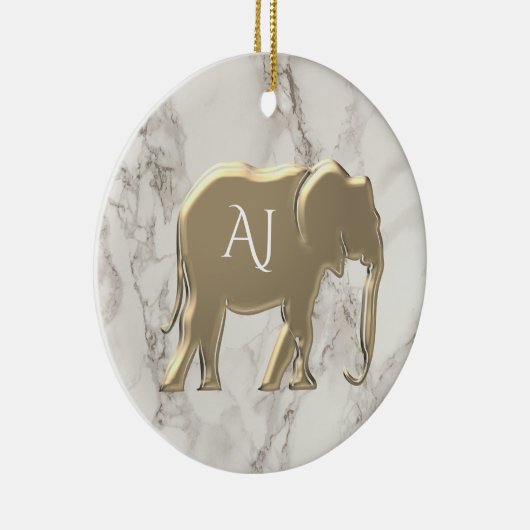 Gold Elephant Marble Monogramed Keramisch Ornament (Rechts)