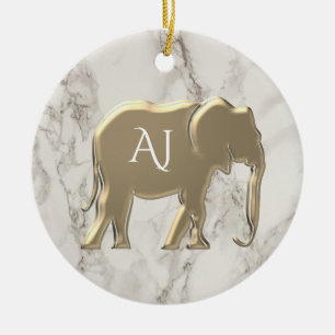 Gold Elephant Marble Monogramed Keramisch Ornament