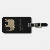 Gold Elephant Monogrammed Chic Zwart Bagagelabel (Voorkant horizontaal)