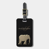 Gold Elephant Monogrammed Chic Zwart Bagagelabel (Voorkant verticaal)
