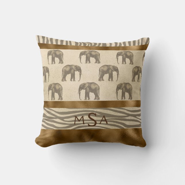 Gold Elephant Tiger Elegant  Chic Monogram Kussen (Voorkant)