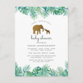 Gold Elephant & Tropical Leaves Oerwoud Baby showe Uitnodiging Briefkaart (Voorkant)