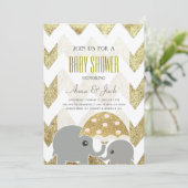 Gold Elephant Umbrella Baby shower Party Uitnodige Kaart (Staand voorkant)