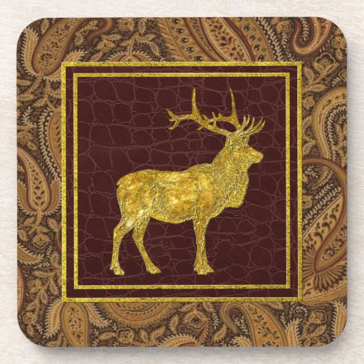 Gold Elk Paisley en lederen patronen Drankjes Onderzetter (Voorkant)