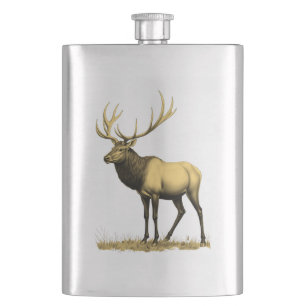 Gold Elk Wildlife Art op een roestvrijstalen kolf Flacon