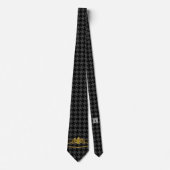 Gold Emblem Chain Trim Black Grey Houndstooth Stropdas (Voorkant)
