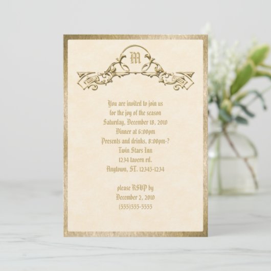 Gold Embossed Kijk Monogram Uitnodiging (Staand voorkant)