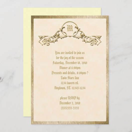 Gold Embossed Kijk Monogram Uitnodiging (Voorkant / Achterkant)