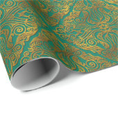 Gold Embossed Oriental Pattern on Green Cadeaupapier (Rol Hoek)