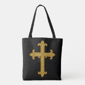 Gold Embroidered Look Cross Front and Back Tote Bag (Achterkant)