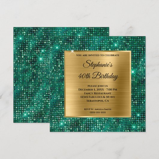 Gold Emerald Diamond studeerde Folie 40e verjaarda Kaart (Voorkant / Achterkant)