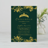 Gold Emerald Elegant Quinceanera Folie Uitnodiging (Staand Voorkant)