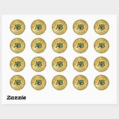 Gold Emerald Green 2 Letter Monogram Huwelijk Ronde Sticker (Vel)