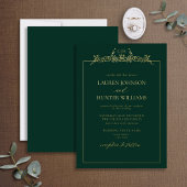 Gold Emerald Green Floral Border Monogram Weddensc Folie Uitnodiging
