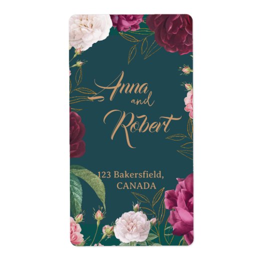 Gold & Emerald Green Floral Etiket (Voorkant)
