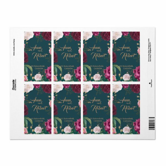 Gold & Emerald Green Floral Etiket (Full Sheet)