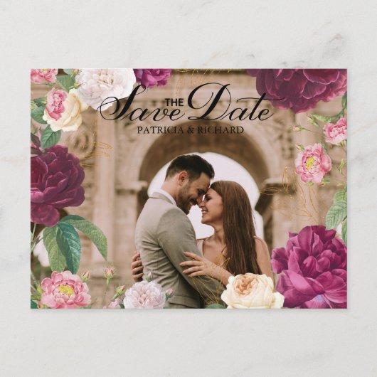 Gold & Emerald Green Floral Wedding Aankondigingskaart (Voorkant)