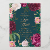 Gold & Emerald Green Floral Wedding Folie Uitnodiging (Voorkant)