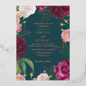 Gold & Emerald Green Floral Wedding Folie Uitnodiging (Voorkant)