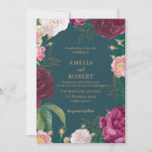 Gold & Emerald Green Floral Wedding Kaart (Voorkant)