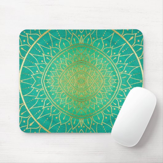 Gold Emerald Green Hand Drawn Mandala Muismat (Met muis)
