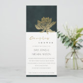 GOLD EMERALD GREEN LOTUS FLORAL COUPLY SHOWER KAART (Staand voorkant)