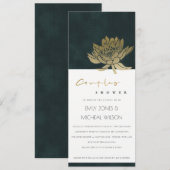 GOLD EMERALD GREEN LOTUS FLORAL COUPLY SHOWER KAART (Voorkant / Achterkant)