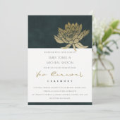 GOLD EMERALD GREEN LOTUS FLORAL VOW RENEWAL INVITE BEDANKKAART (Staand voorkant)