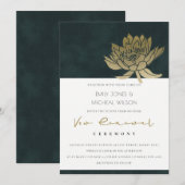 GOLD EMERALD GREEN LOTUS FLORAL VOW RENEWAL INVITE BEDANKKAART (Voorkant / Achterkant)